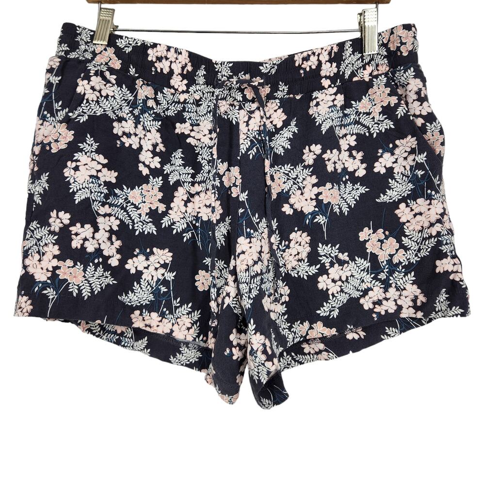 SALE Loft Navy Blue Pink Floral Print Shorts - Picture 1 of 4